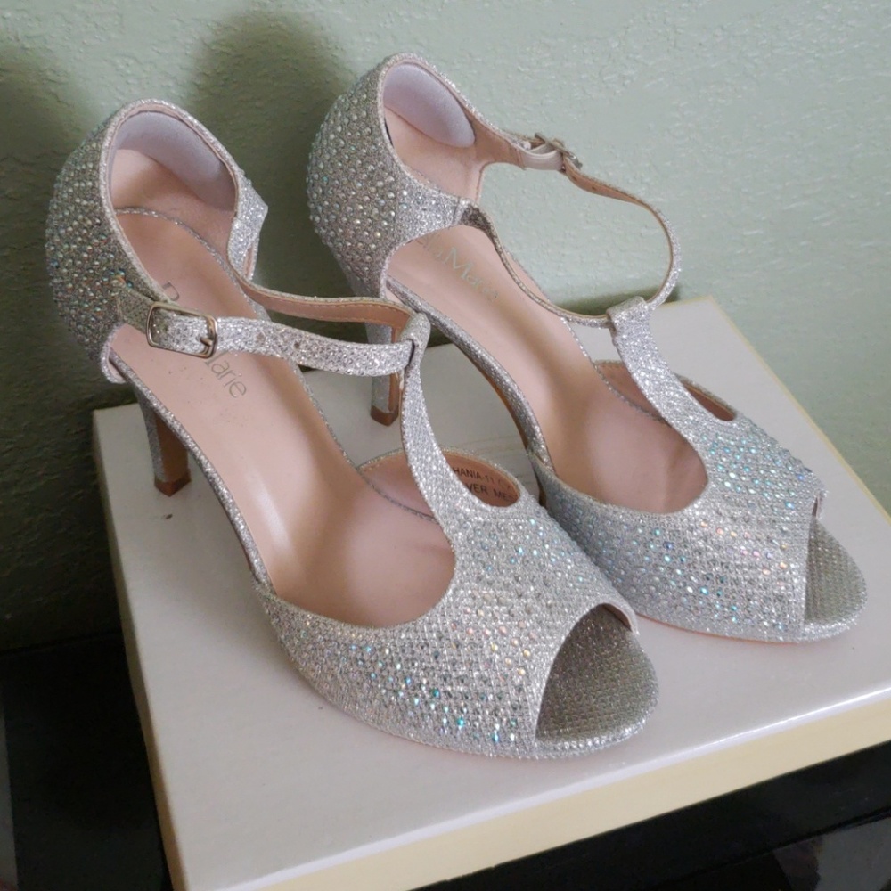 Bella Maria Shania T-Strap Silver Sandals